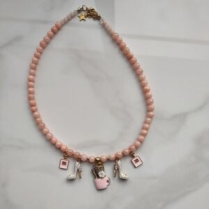Pink Beaded Necklace with Charms